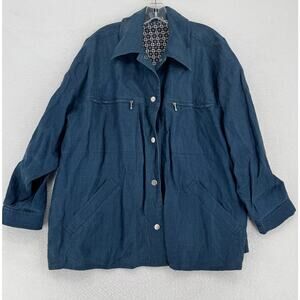 Vintage Basco Blue Woven Linen Collared Cotton Lined Snap Jacket